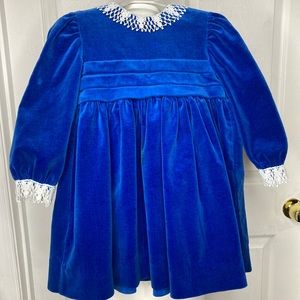 Polly Flinders Vintage Blue Velvet Lace Party Dress Christmas Hanukkah Holiday